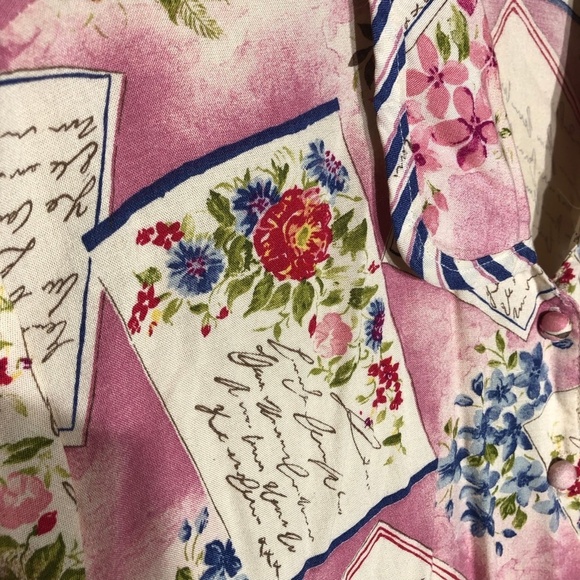 Vintage Kathie Lee Floral Rayon Blouse and Shorts Set Pink Large - Picture 12 of 14